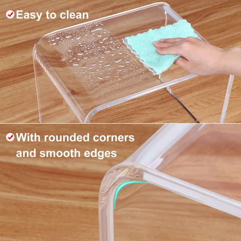 PFOIBOU Acrylic stool,Clear Step Stool, Acrylic Shower Stool, Bathroom Stool for Kitchen, Bathroom,House, Load Capacity to 113 kg (Clear, Non-Slip)