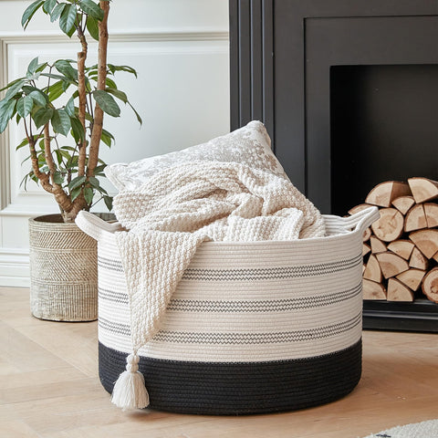 R RUNKA Toy Box for Stuffed Animal Storage – 22"x14" Large Cotton Rope Basket,Organiser for Toys， Boho Style Chest