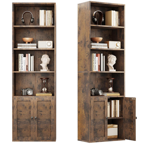 Coleshome 6-Tier Bookcase With Doors, Storage Cabinet, 176.4 cm, Brown