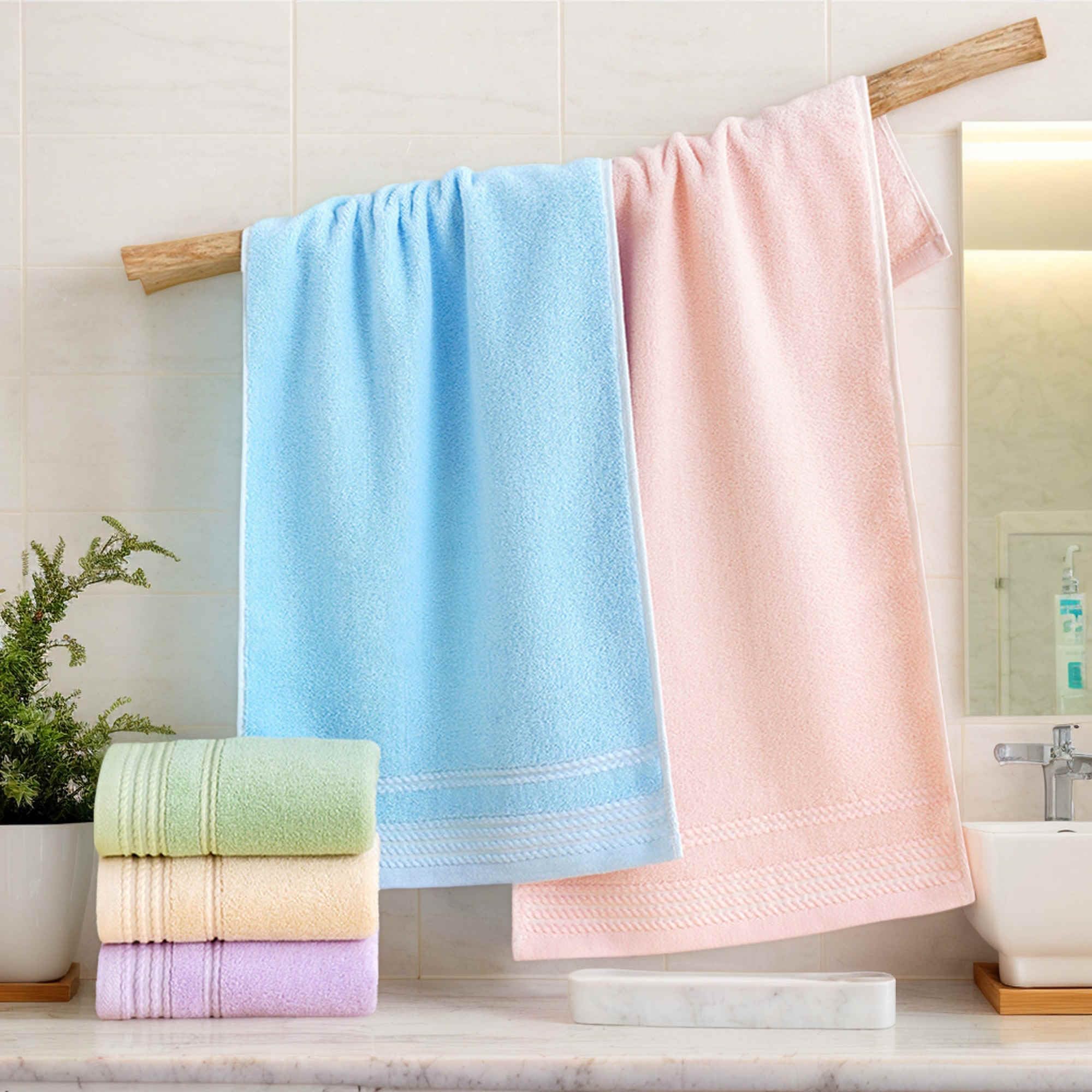 HMETOL Striped Comfort and Quick Drying Hand Towel Set (14 x 30 Inches)