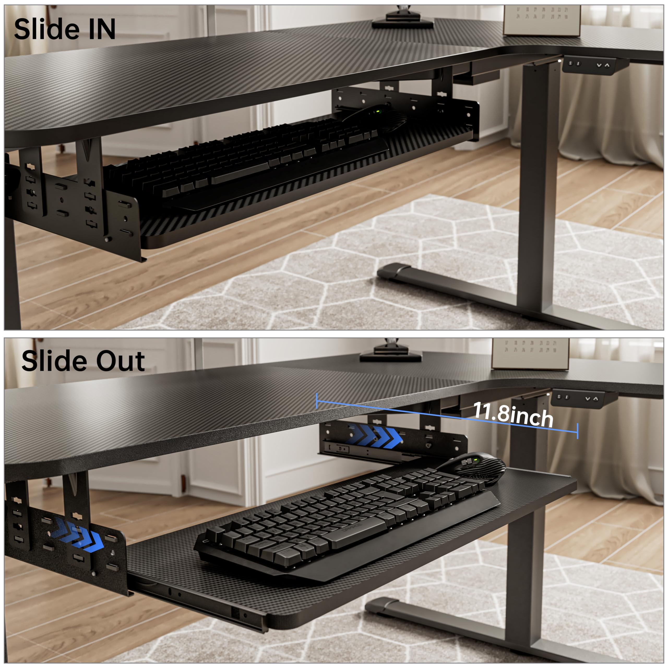 EUREKA ERGONOMIC Adjustable Keyboard Tray Under Desk, 28x11 Inch Large Slide Out Keyboard & Mouse Platform Tray