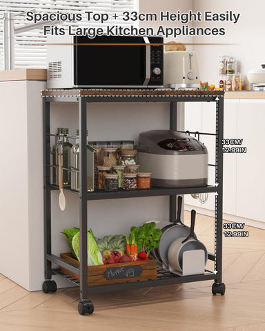 Ornestia 3 Tier Kitchen Trolley With Small Island for Storage(Black)