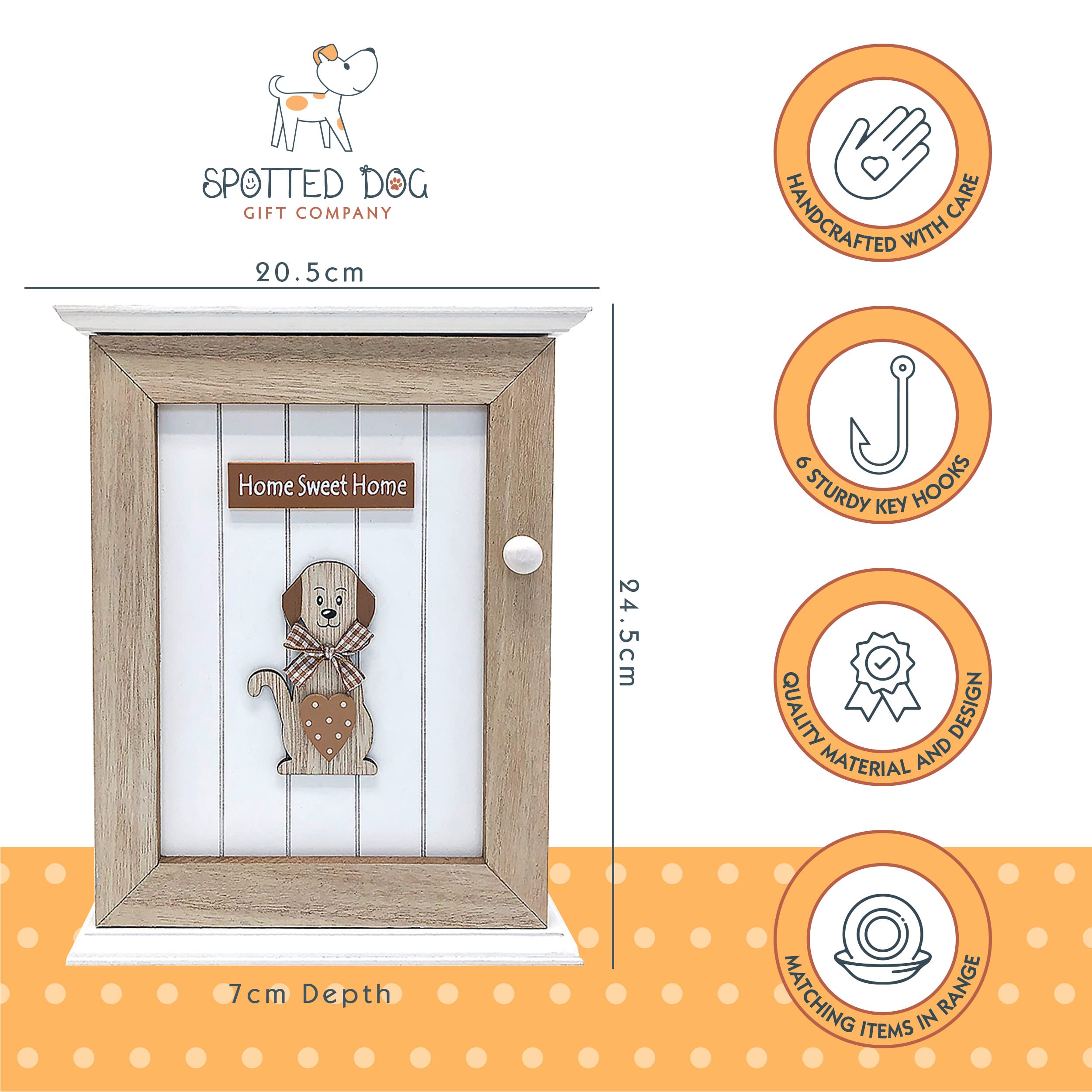 SPOTTED DOG GIFT COMPANY Key Box Wall Mounted Wooden Key Cupboard Cabinet with 6 Hooks for Hallway, Decorative Dog Themed Home Decor