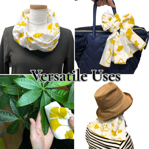 Japanese Tenugui Towel, 34.64"L x 12.99"W, Gingko (Icho) Yellow on White