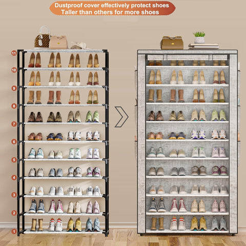 OYREL 10 Tier Shoe Rack Cabinet with Dustproof Cover for 50-56 Pairs Shoes