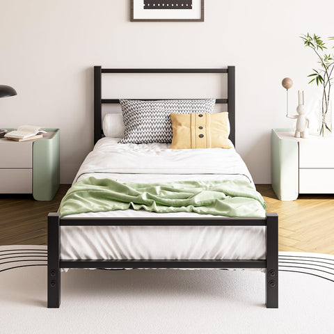 HAHRIR 16cm Low Profile 3ft Single Bed Frame with Metal Headboard, Black