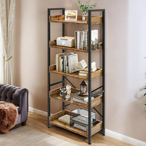 YITAHOME 5 Tier Bookcase, Floorstanding Wooden Shelves with Stable Steel Frame Shelving Unit