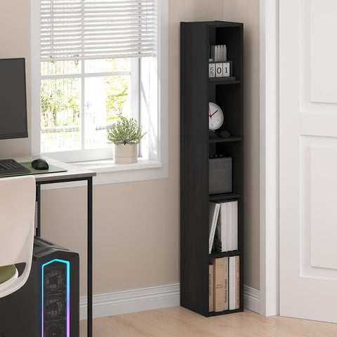 Furinno FULDA 5-Tier Tall Narrow Bookshelf, Standing Bookcase with 20.3 cm Width Storage Shelf, 23.6 x 20.1 x 131.8 cm, for Organization Storage