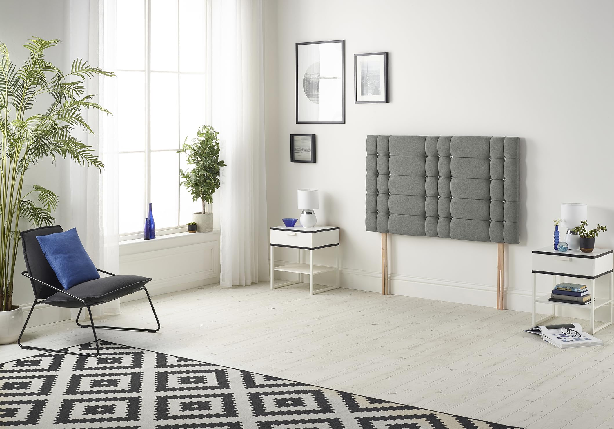 Somnior Beds Bed Centre Bliss Diamante Single 82cm Linen Silver Headboard With Wooden Struts