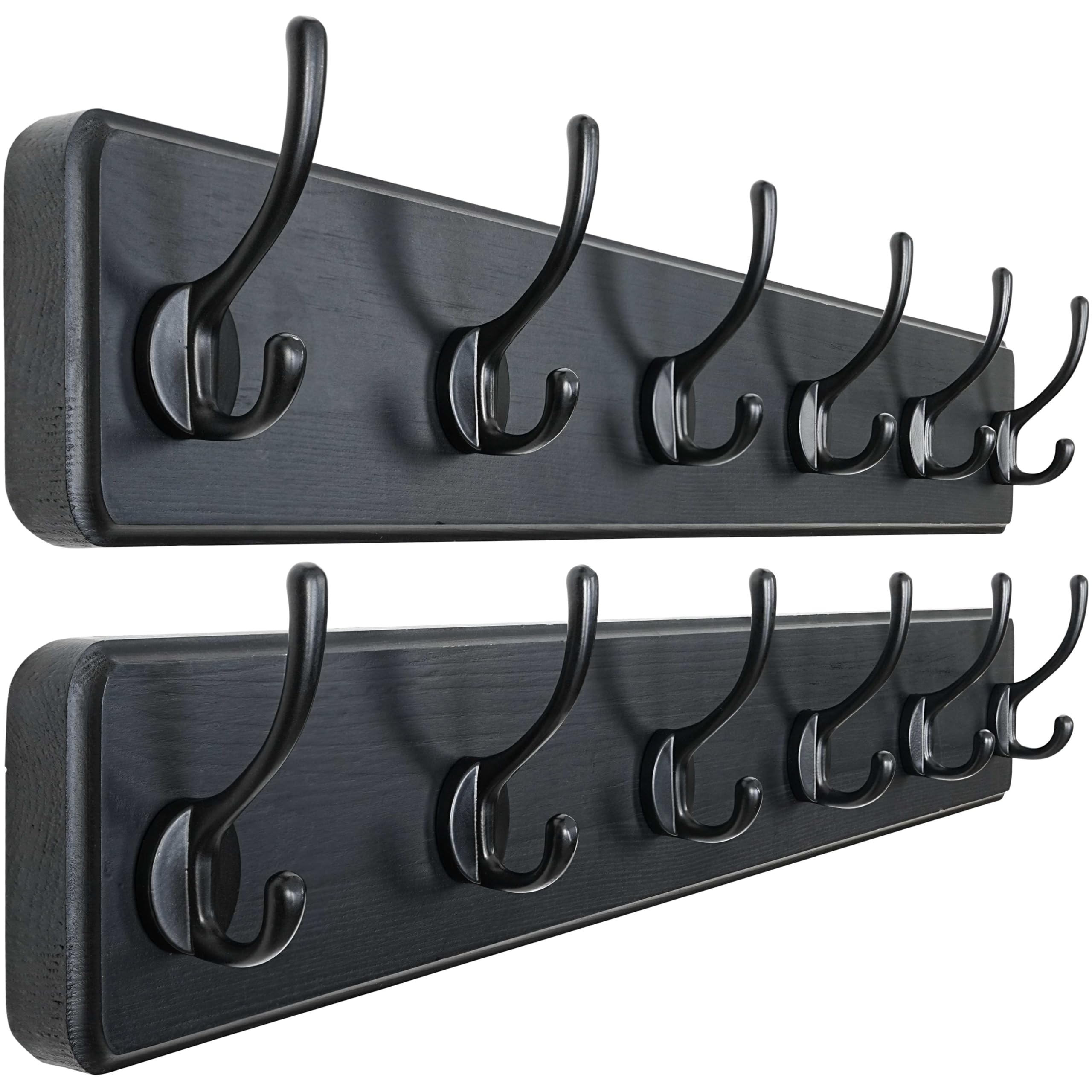 Dseap Coat Rack Wall: 60cm Long, Patented, Heavy-Duty, 6-Double-Hooks Wooden Wall Mounted Coat Rack Coat Hanger Hook Rail for Winter Coats Hat Jacket