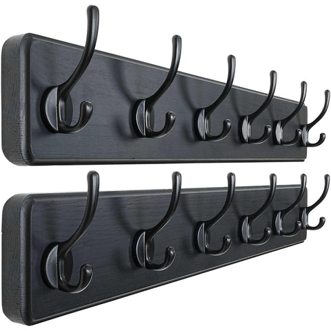 Dseap Coat Rack Wall: 60cm Long, Patented, Heavy-Duty, 6-Double-Hooks Wooden Wall Mounted Coat Rack Coat Hanger Hook Rail for Winter Coats Hat Jacket