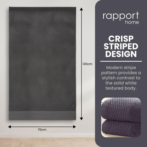 Rapport HomeEden Weave Bath Towels 2-Pack | Steel Grey, 70x120cm | 100% Cotton 500gsm | Oeko-Tex Made in Green & BCI Certified