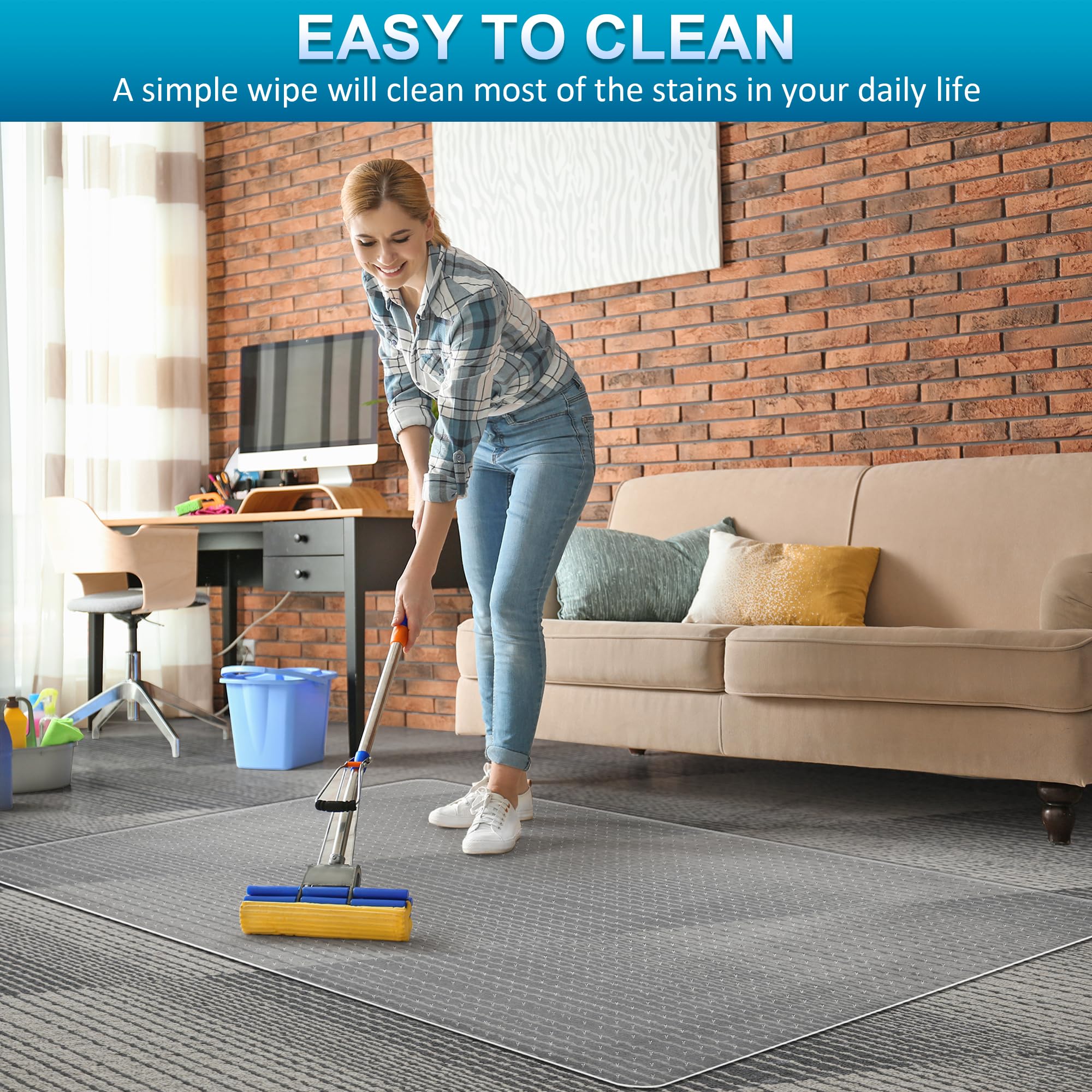 BesWin Office Chair Mat for Carpets, 75x120cm PVC Desk Chair Mat for Low Pile Carpeted Floors