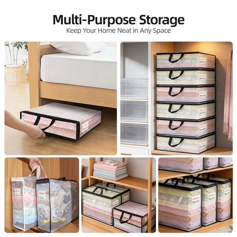 Vieshful 6 Pack Clear Storage Bags with Label, 22L Foldable PVC Mesh, Black