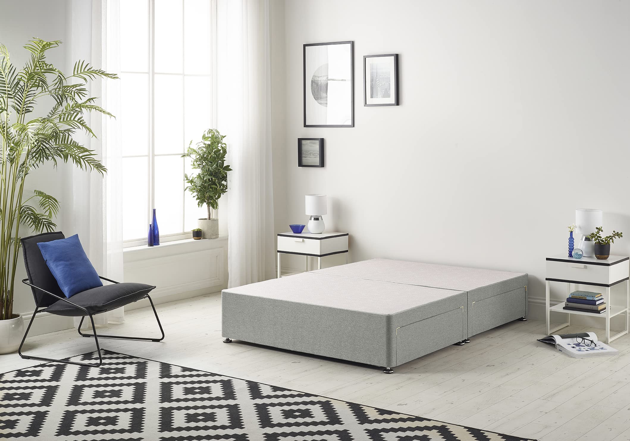 Bed Centre Galaxy Grey Fabric Divan Base Drawers And Headboard. Size 3FT 4FT 4FT6 5FT 6FT Choose Delivery Day And Date At Checkout