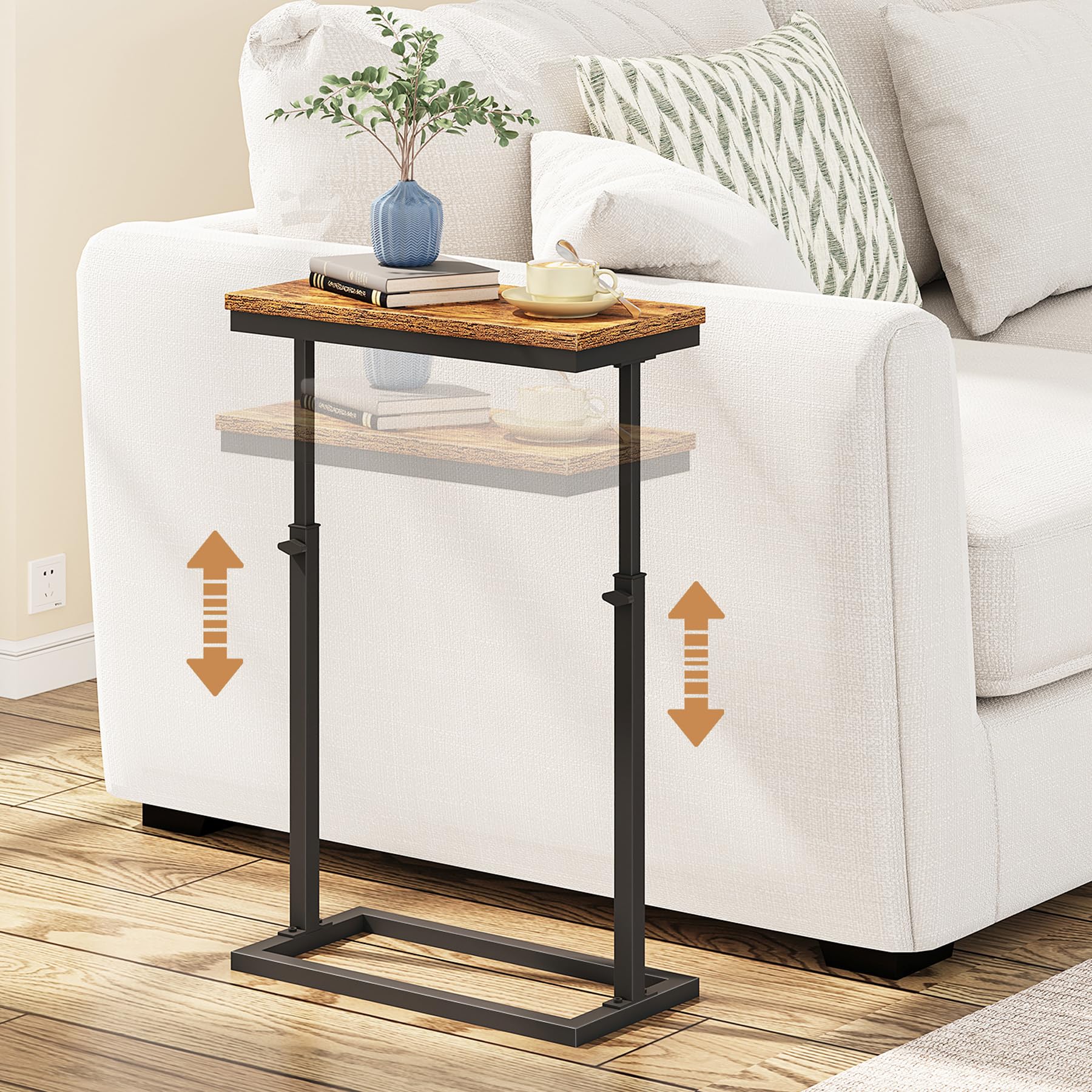 TUTOTAK End Table, Side Table, Tall Couch Table, Sofa Table, Living Room, Bed Room, Brown TB01BB083EU