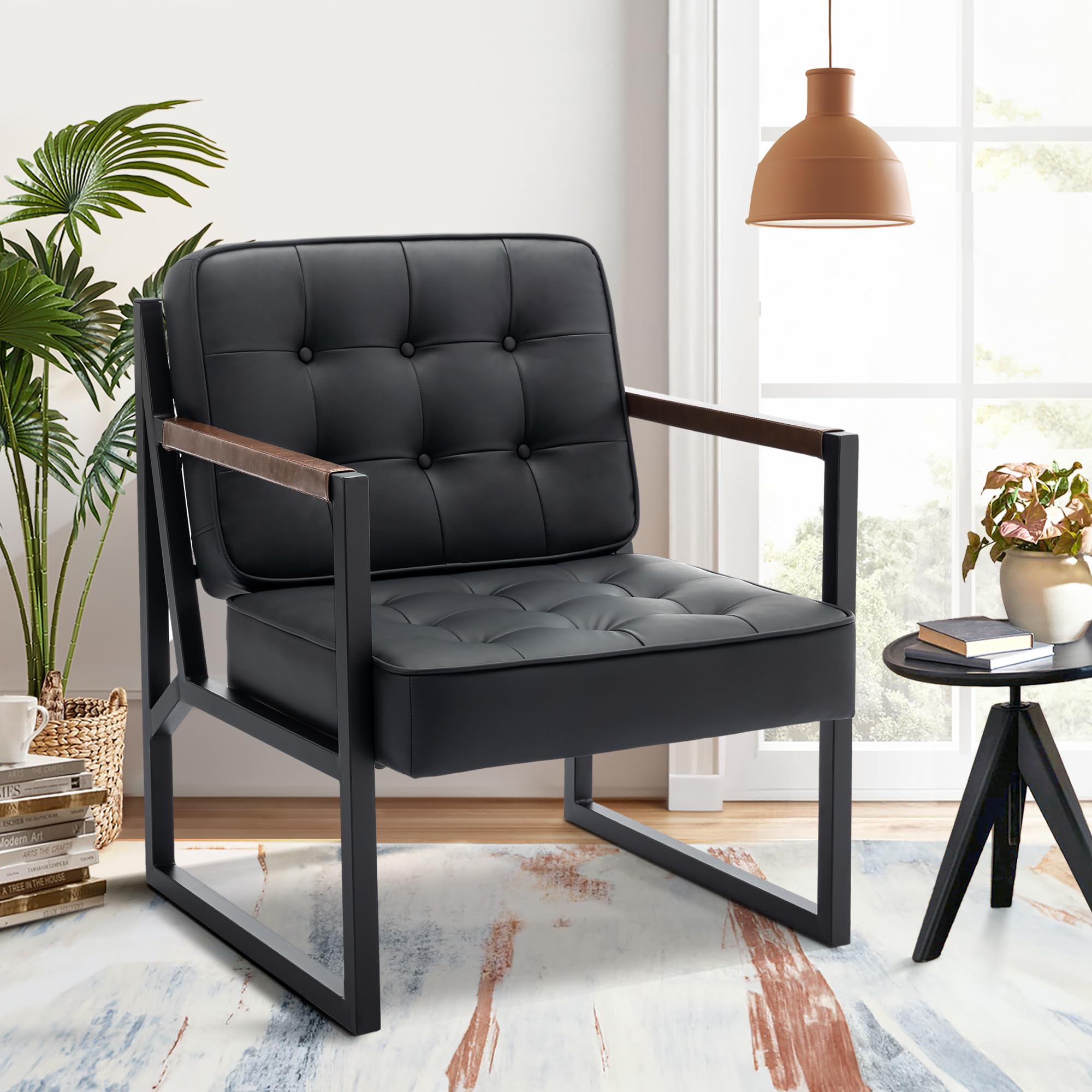 COLAMY Mid Century Modern Accent Chair Set of 1, Comfy Living Room Armchair with Metal Legs