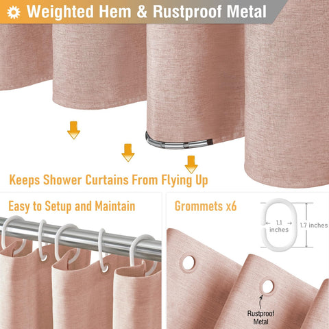 BTTN Narrow Linen Look Weighted Shower Curtain, Waterproof, 92x182cm, Blush