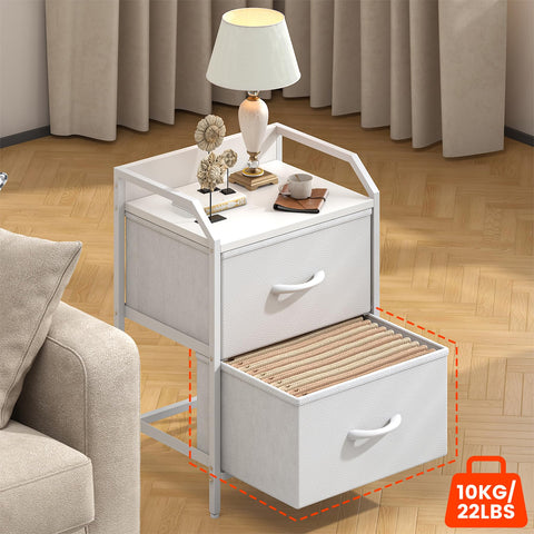 Feonase Bedside Table, Bedroom Bedside Cabinet with 2 Fabric Drawers, Nightstand Side Table for Bedrooms, Living Rooms(White)
