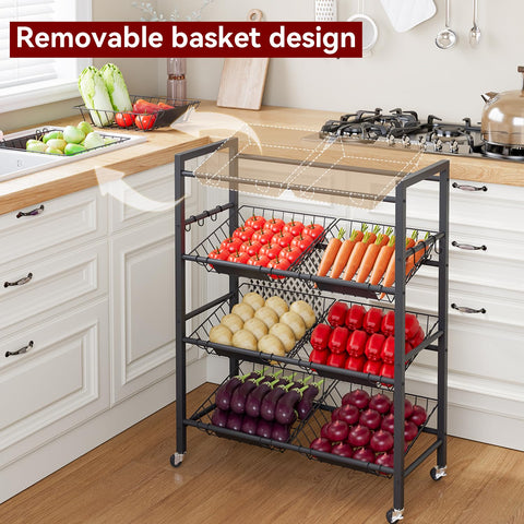 IBUYKE Kitchen Fruit Vegetable Storage Cart,Utility Cart,Black,TLJ025B