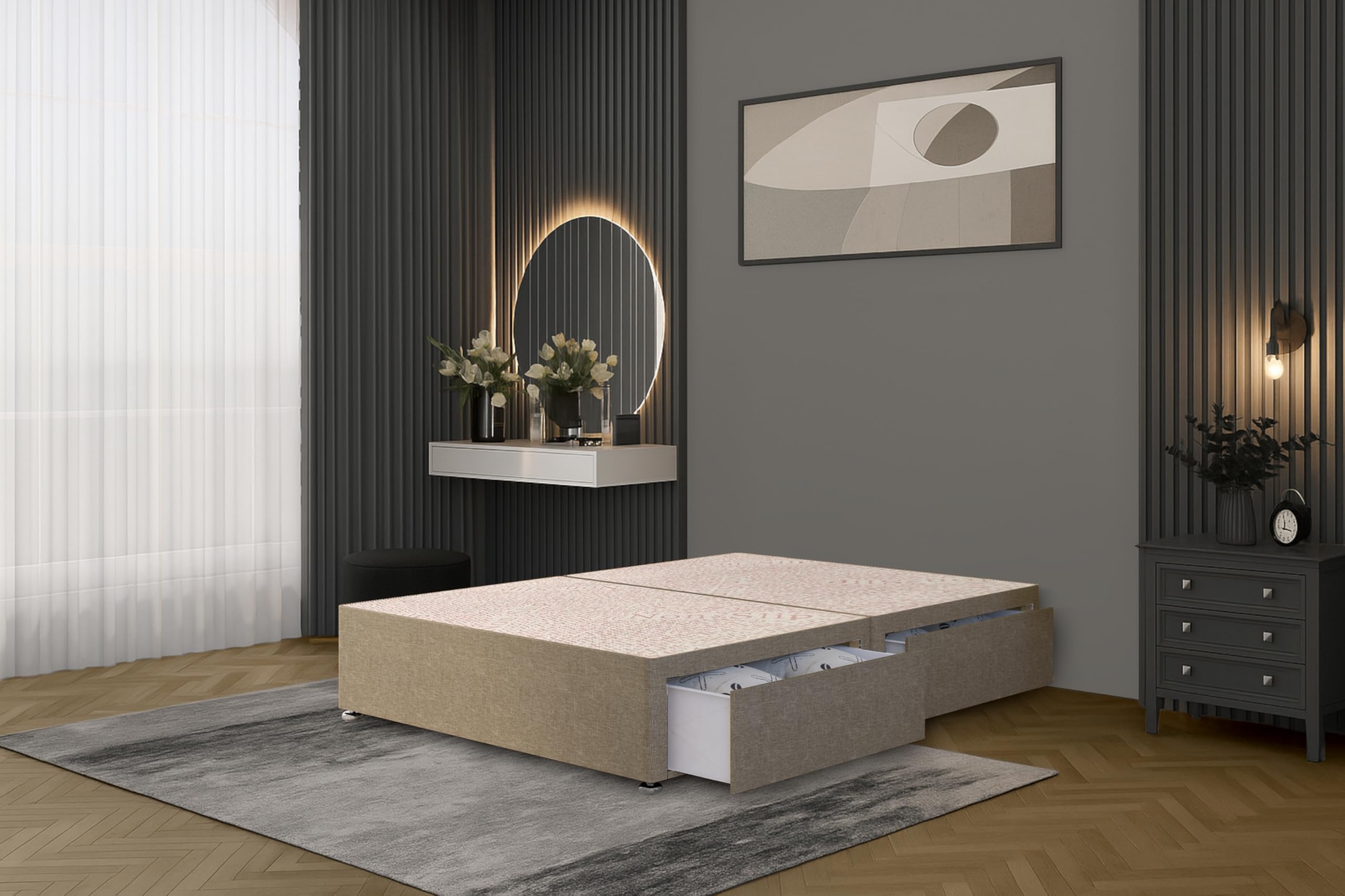 Bed Centre Flexby Divan Bed Base, 3FT Single, Linen Wheat Fabric