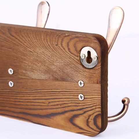 SKOLOO Coat Rack Wall Mounted - Pack of 2, Wooden, Heavy Duty, Rustic Coat Hooks for Wall, Wall Coat Rack with 5 Triple Hooks for Hanging Clothes