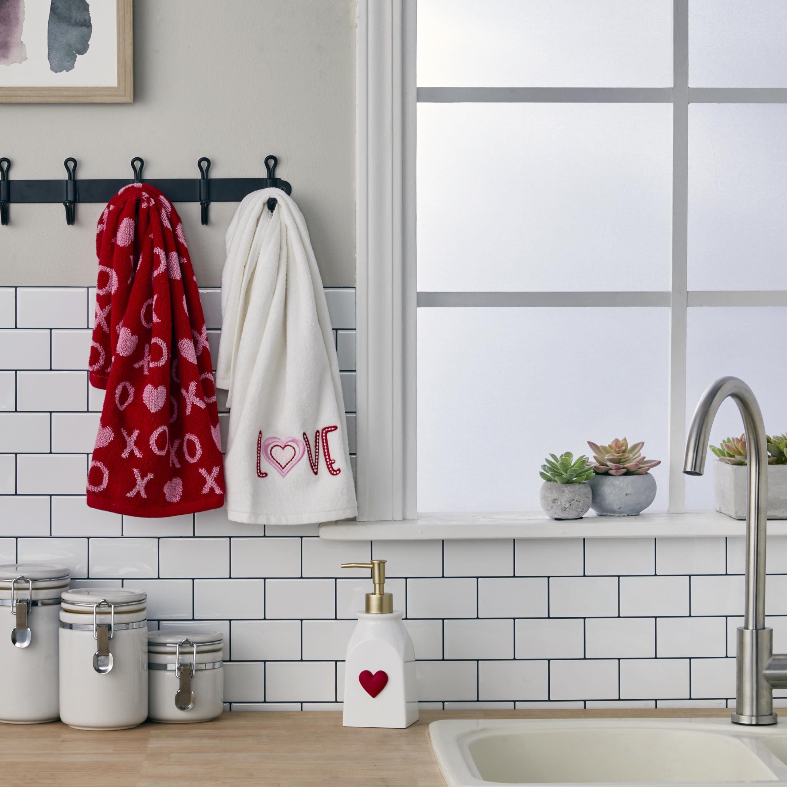 SKL Home by Saturday Knight Ltd. Valentine's Day Love Hand Towel Set, White 2 Pack