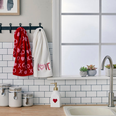 SKL Home by Saturday Knight Ltd. Valentine's Day Love Hand Towel Set, White 2 Pack