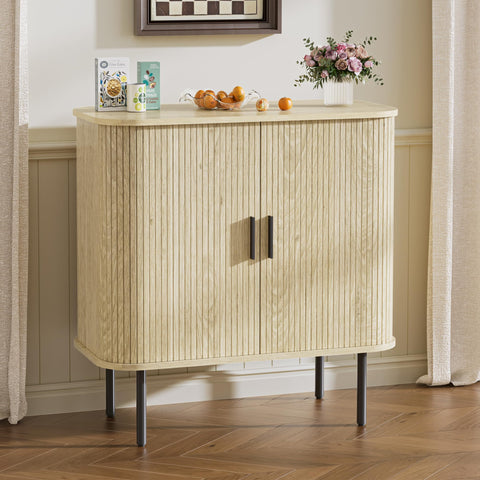 BonVache Sideboard, Buffet Storage Cabinet for Living Room, Kitchen Cupboard with Tambour Sliding Door