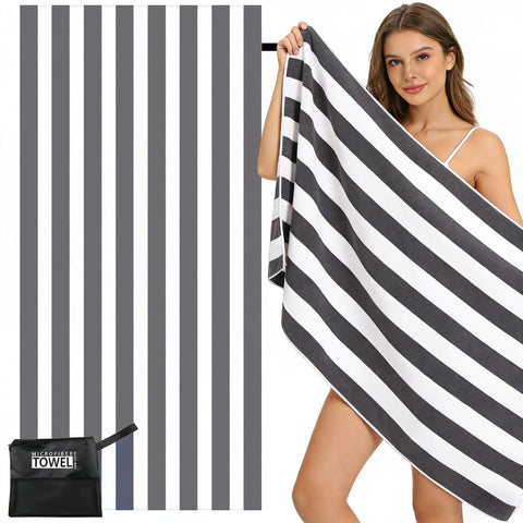 Large Microfibre Beach Towel for Adults with Bag 160x90cm,Grey Quick Dry Beach Towel with Double Sided,Lightweight Beach Microfiber Towels for Travel