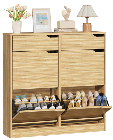 IRONCK Shoe Cabinet with 4 Flip Drawers & 2 Drawers, Freestanding Shoe Rack Cabinet, Shoes Storage Cabinet with Adjustable Shelves