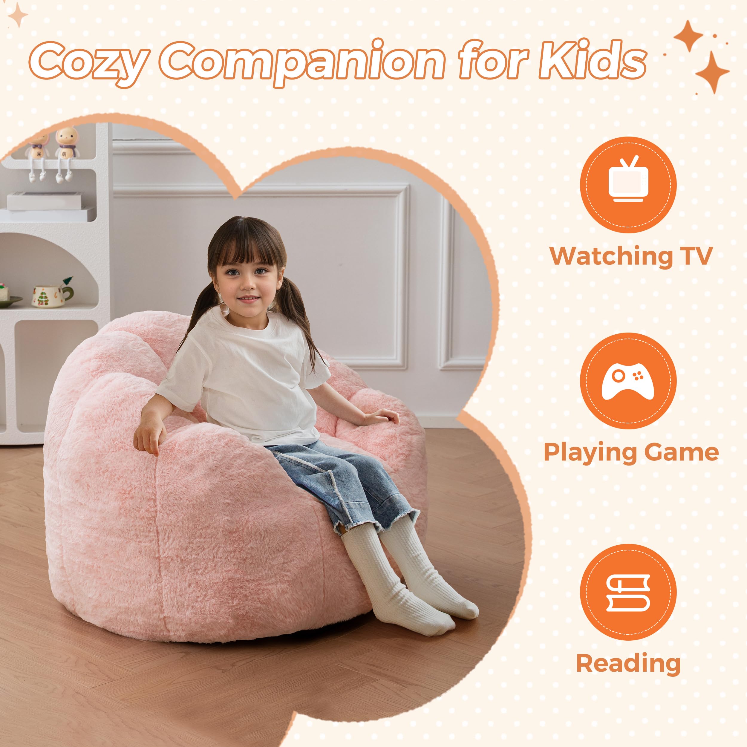 MAXYOYO Kids Floral Shaped Bean Bag Sofa, Includes Filling, Faux Fur Fabric