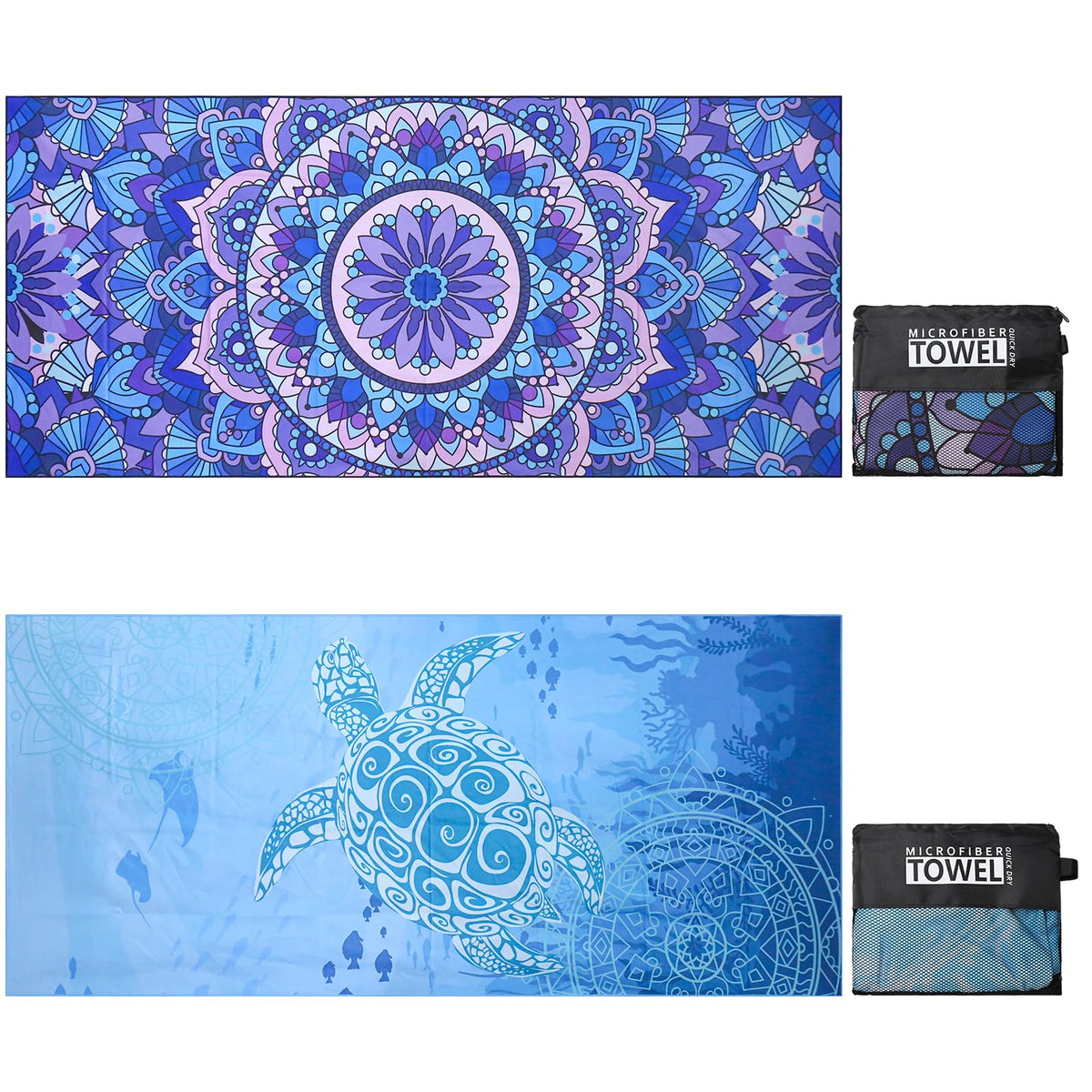 TMEOG Microfibre Beach Towels 2 Pack 180x80cm Extra Large Sand Free Beach Towel for Adults Compact Thin Travel Towel Women Men Lightweight Swim Pool