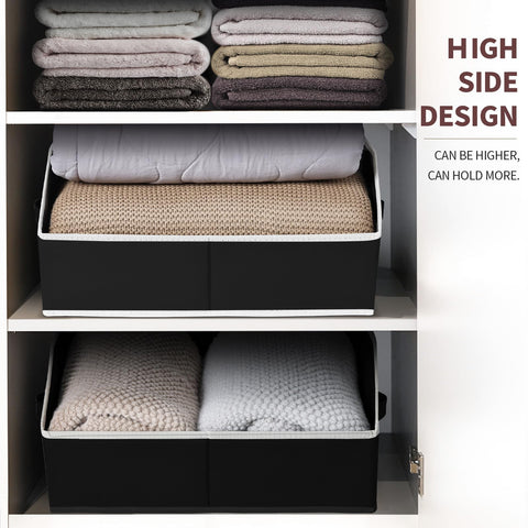 Homsorout Fabric Storage Boxes - 4 Pack Large Open Wardrobe Organiser Black