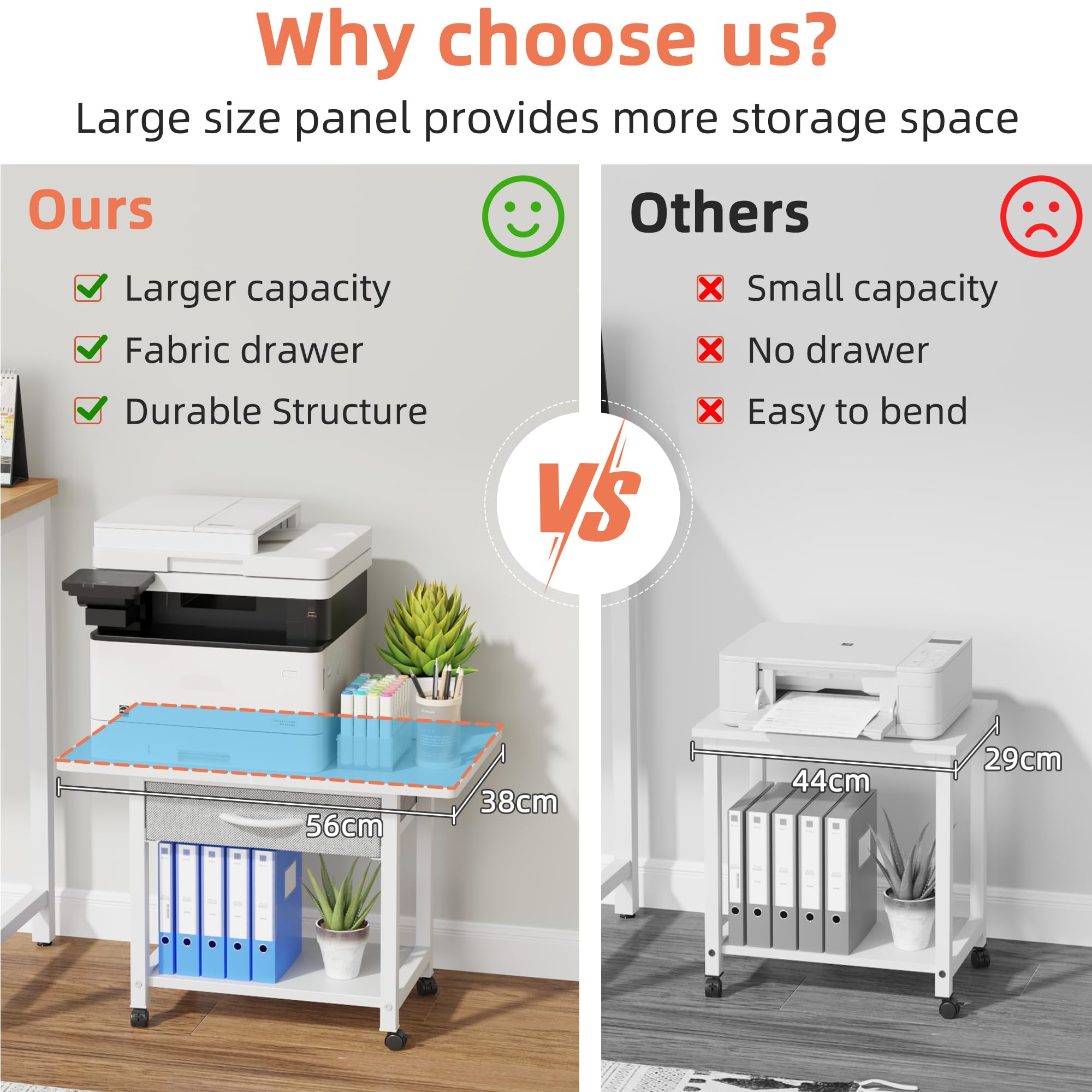 OYRREU Printer Stand on Wheels with Storage, Printer Table for Home Office