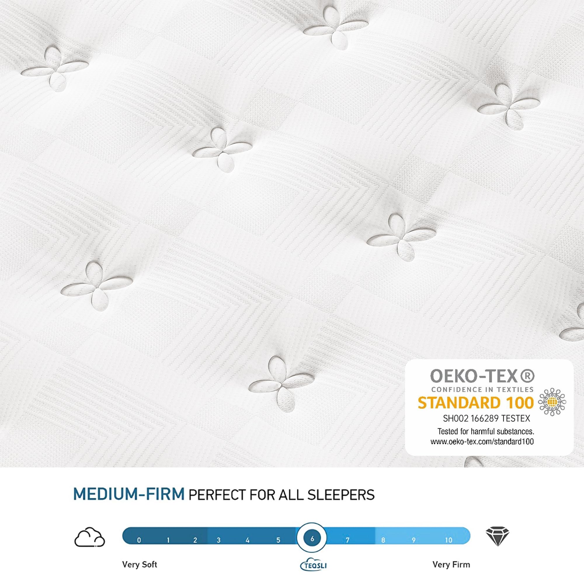 TeQsli 10 Inch Single Mattress Hybrid Medium Firm 7 Zone 90x190x25cm