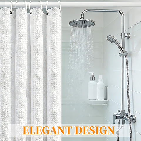MospdyGear Water and Mould Proof Shower Curtain, White Waffle Weave Machine Washable 180x180cm with Hooks, Easy Clean Bathroom Decor