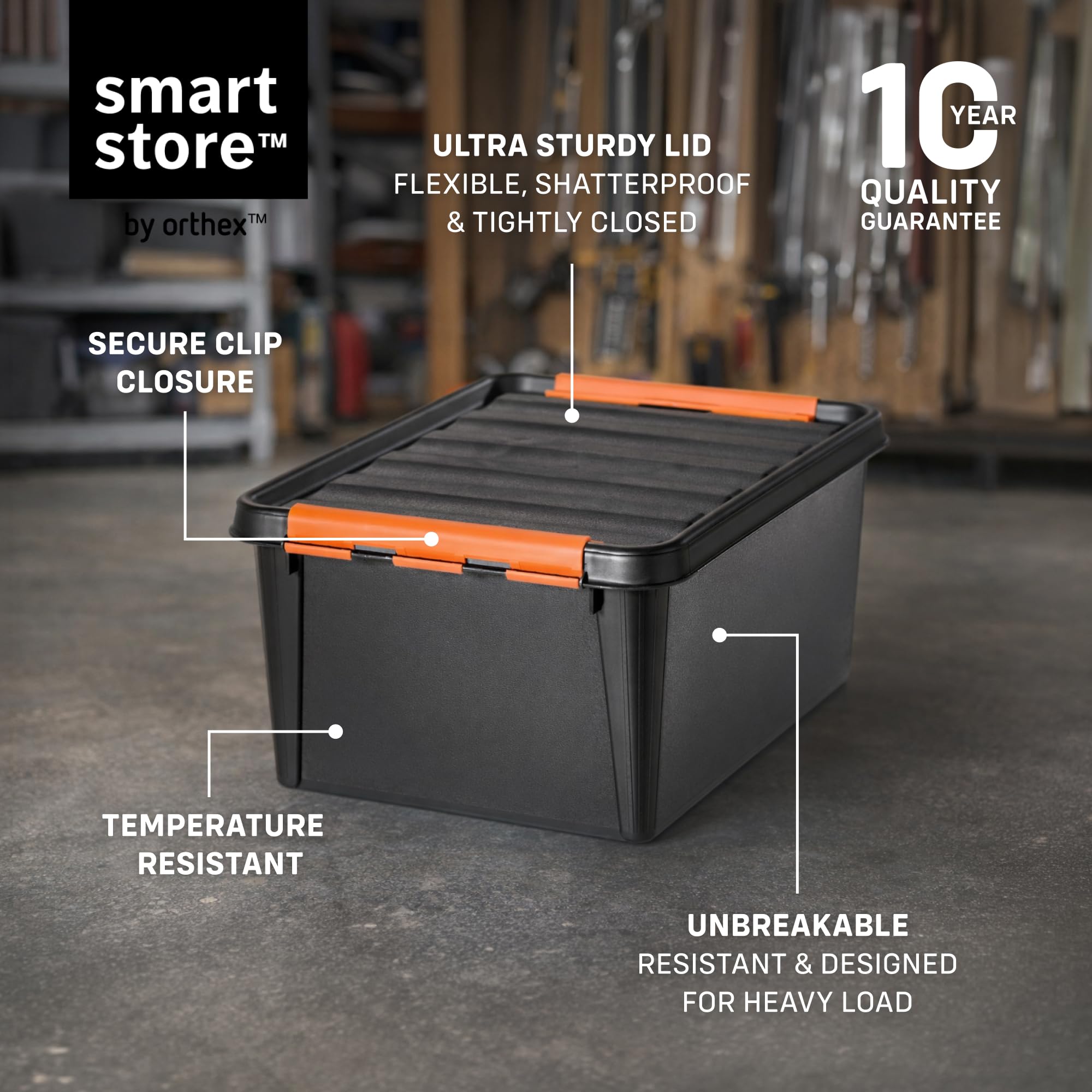 SmartStore extra-durable plastic storage boxes with lids | 31 L | 6-pack | Stackable bins with clip locks for tools, garage, or moving | BPA-free