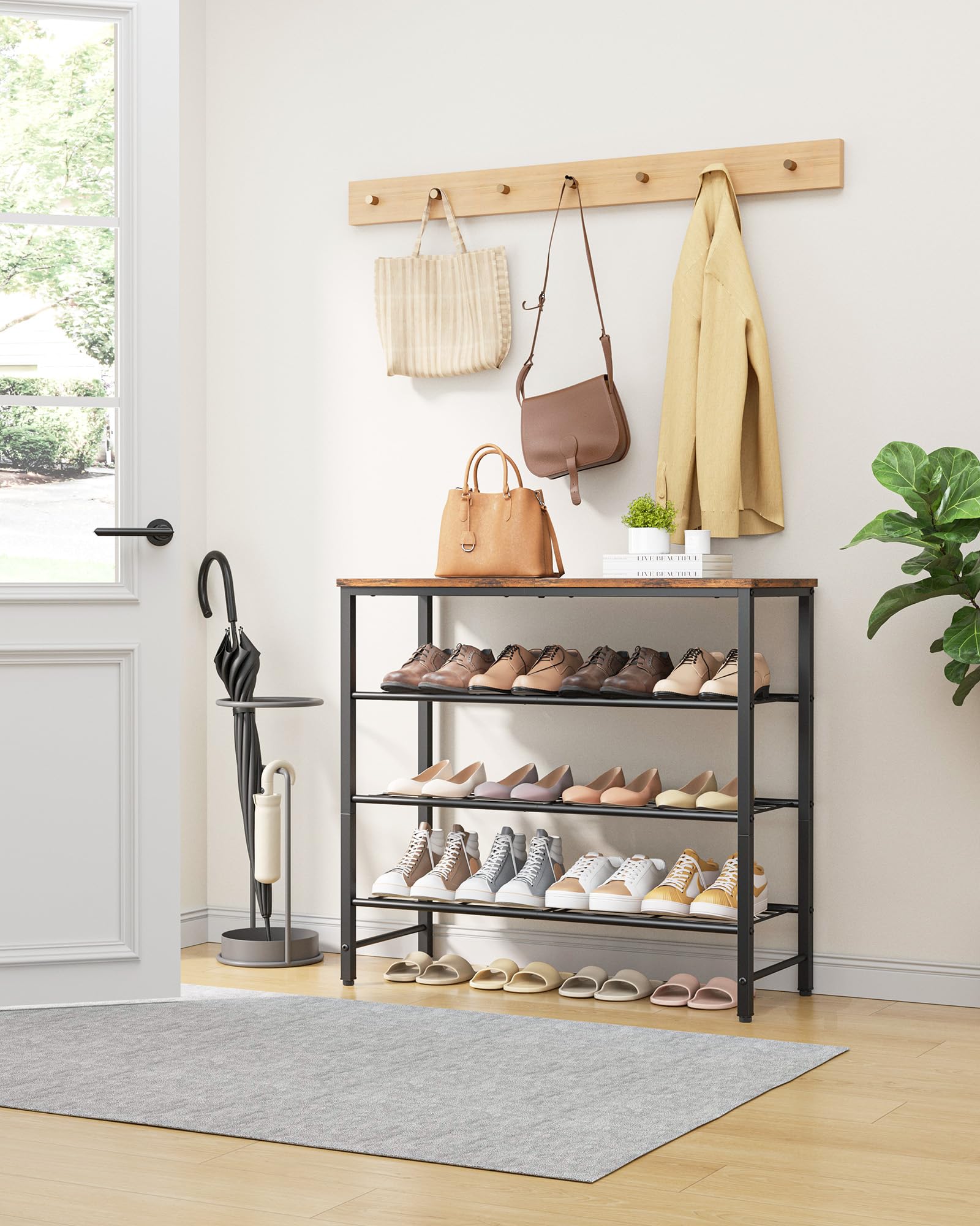 Kitsure Shoe Rack for Closet, Shoe Storage, 75.0 cm Wide - 4 Tier, Brown
