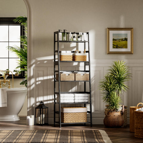 vovala Ladder Shelf, 5-Tier Bookshelf, All Bamboo Heavy Duty Bookcase, Freestanding Open Wood Storage Rack