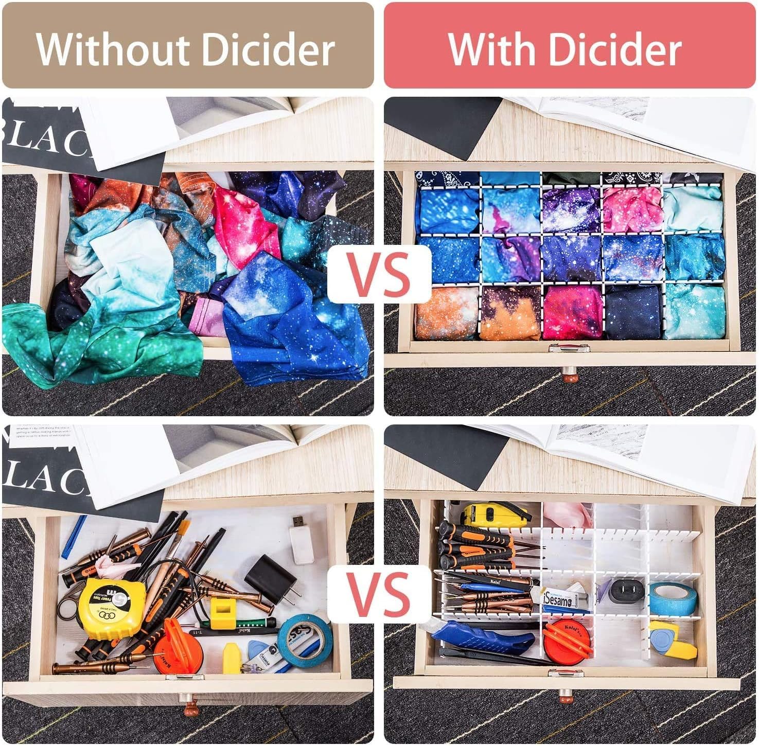 Flytianmy 18Pcs Drawer Dividers, Adjustable Drawer Organizer for Socks, Underwear, Makeup, Can Help Tidy Kitchen, Bedroom, Dresser Black