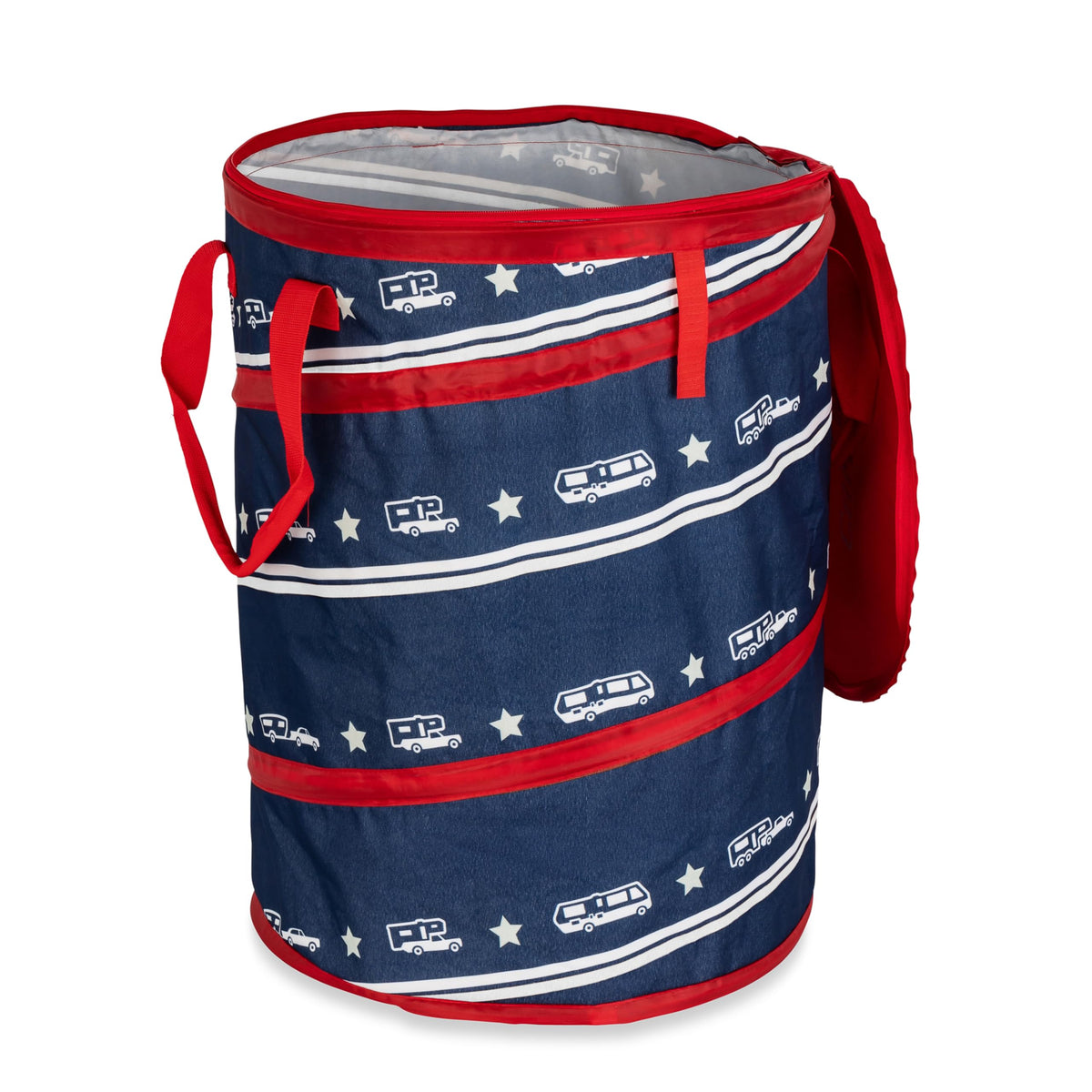 Camco Pop-Up Utility Container | Features Heavy Duty Liner & Zipper Close Lid | Holds 30-Gallon Kitchen-Size Trash Bags