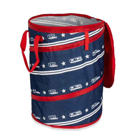 Camco Pop-Up Utility Container | Features Heavy Duty Liner & Zipper Close Lid | Holds 30-Gallon Kitchen-Size Trash Bags