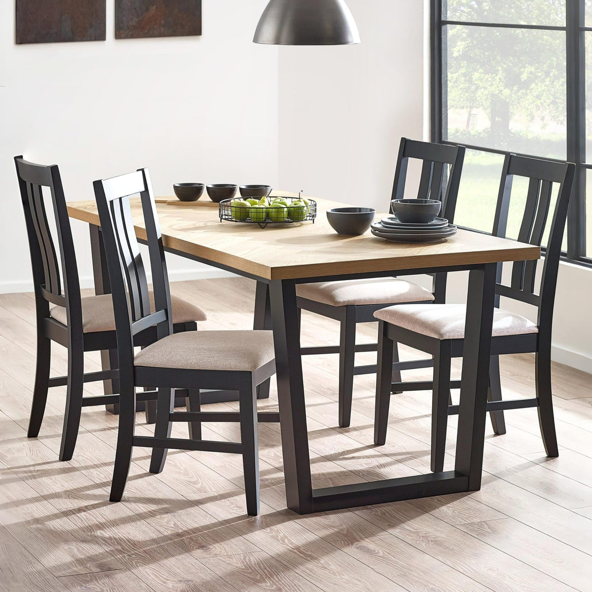 Julian Bowen Hilton Oak Veneer Dining Table, Black - H75 x W180 x D90cm