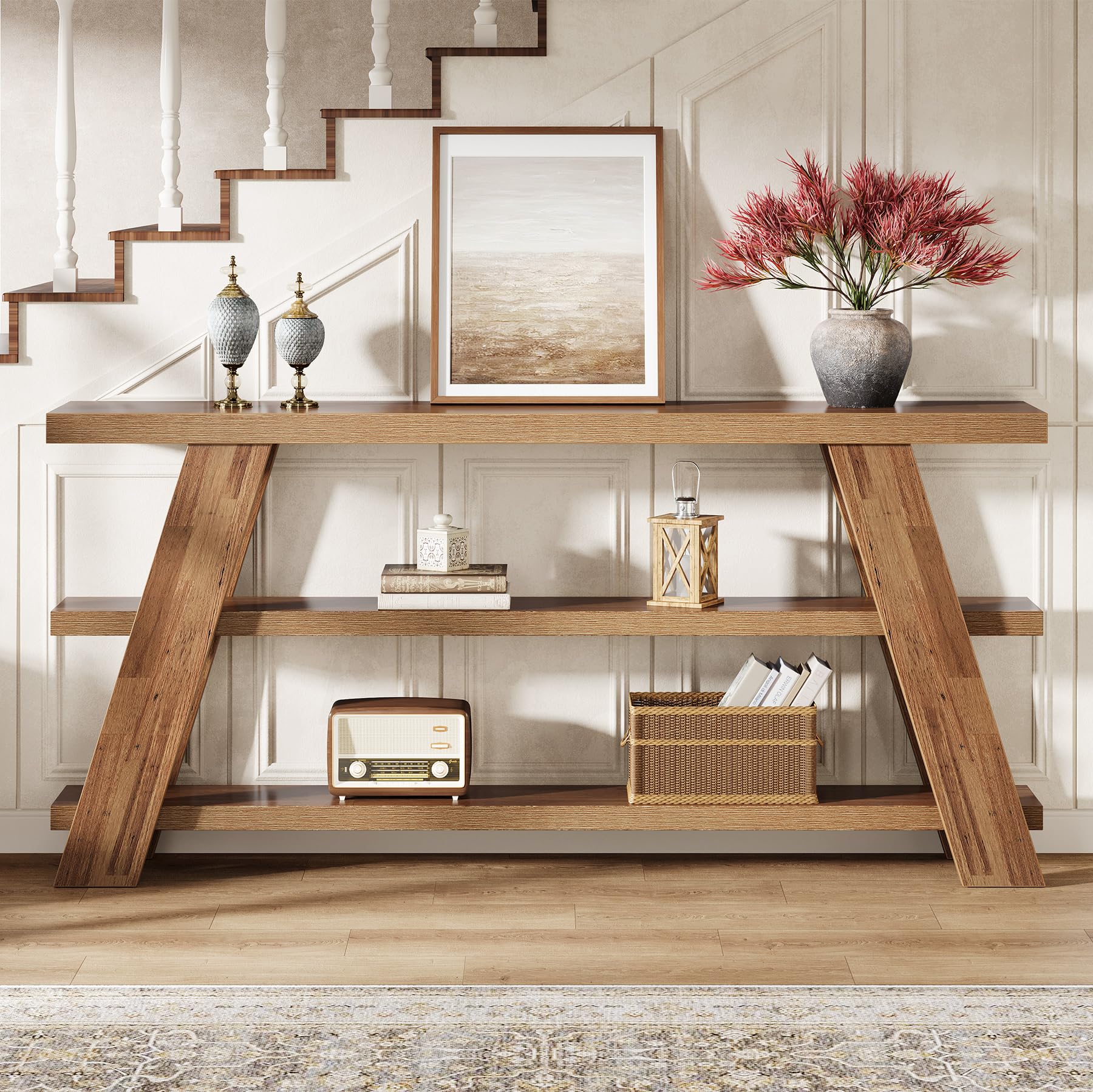 Tribesigns 70.9" Extra Long Console Table with Storage, 3-Tier Narrow Wooden Sofa Table Behind The Couch, Farmhouse Entry Foyer Table for Entryway