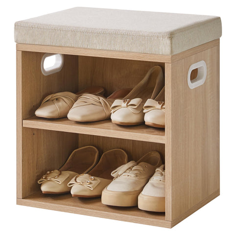 YMYNY Small Shoe Storage Bench with Cushion, Light Natural HBD028R