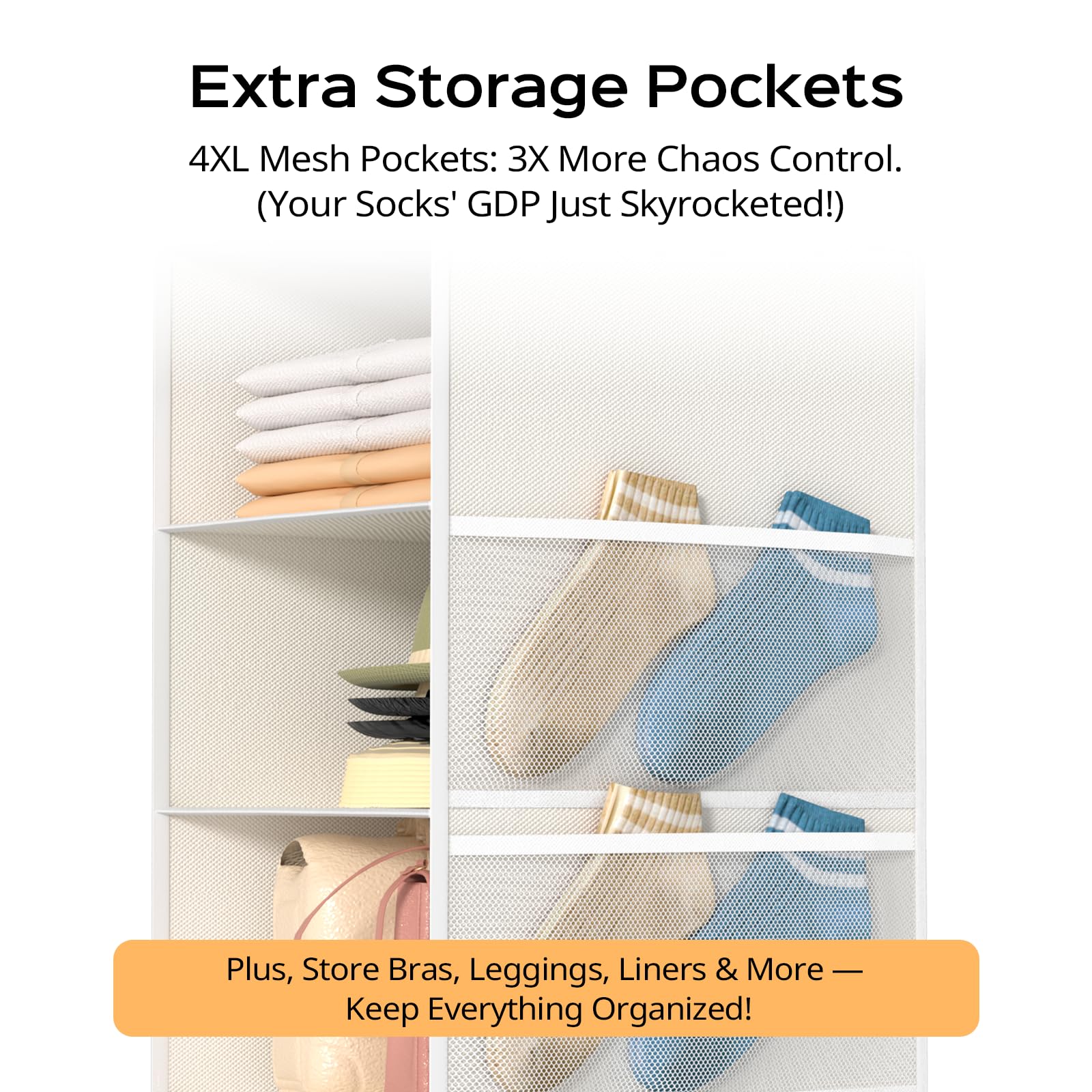 Extra Deep Hanging Storage with 6 Shelves and Large Mesh Pockets, Durable, Heavy-Duty Wardrobe Storage Organiser
