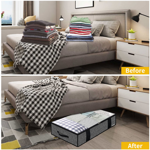 Onlyeasy 2 Pack Large Underbed Storage Bags Organizer Container with 4 Handles and 2 Zippers Blankets Clothes Duvets Foldable Storage Bags with Clear