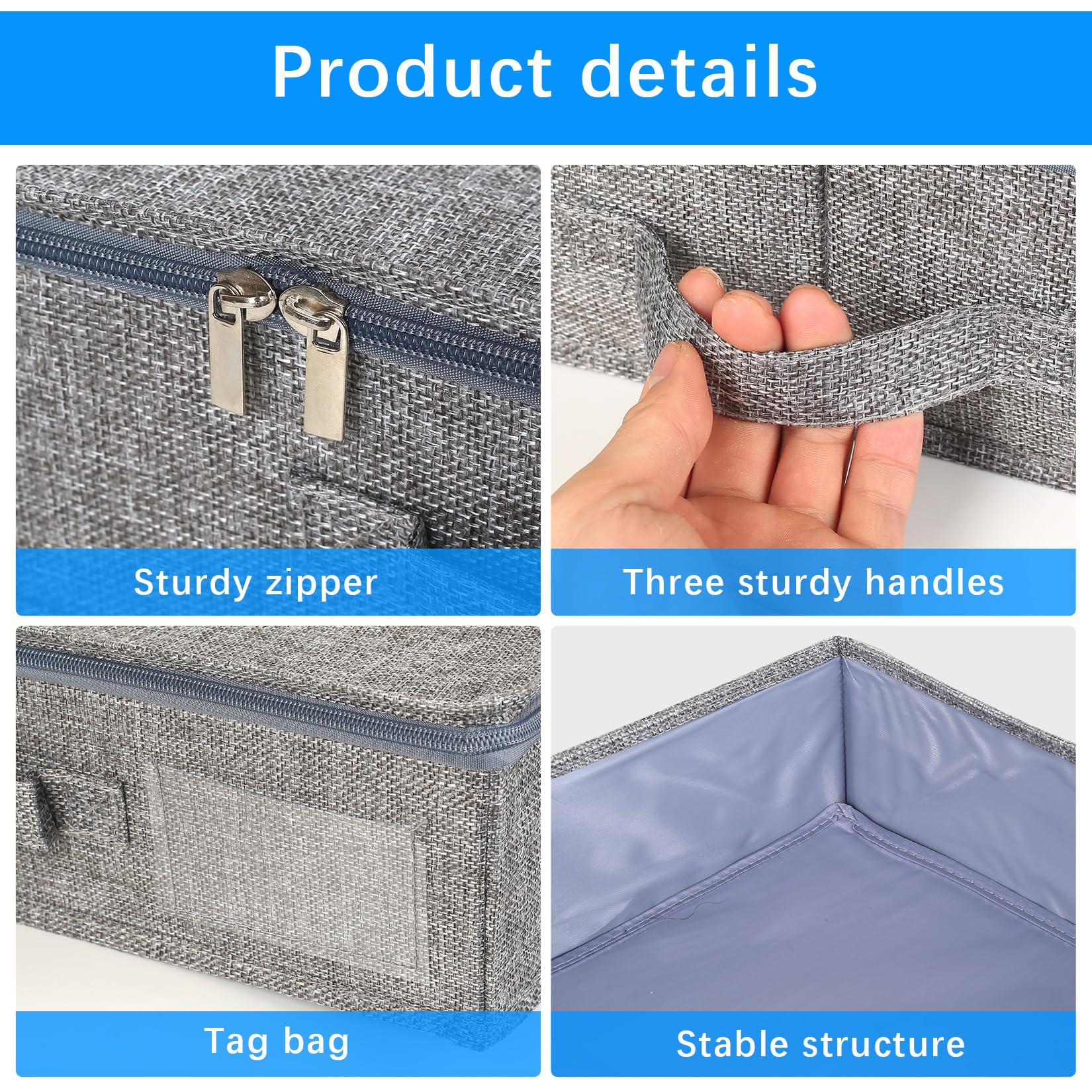 FengFution 2 Pcs Under Bed Storage Box with Lid, Foldable Shallow Underbed Storage Bags Box with Zips & Handle for Clothes Duvets Blanket Bedding