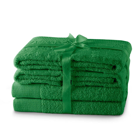 AmeliaHome Set 6pcs 4 Towels 50x100 cm and 2 Bath Towels 70x140 cm 100% Cotton Absorbent Green Amari